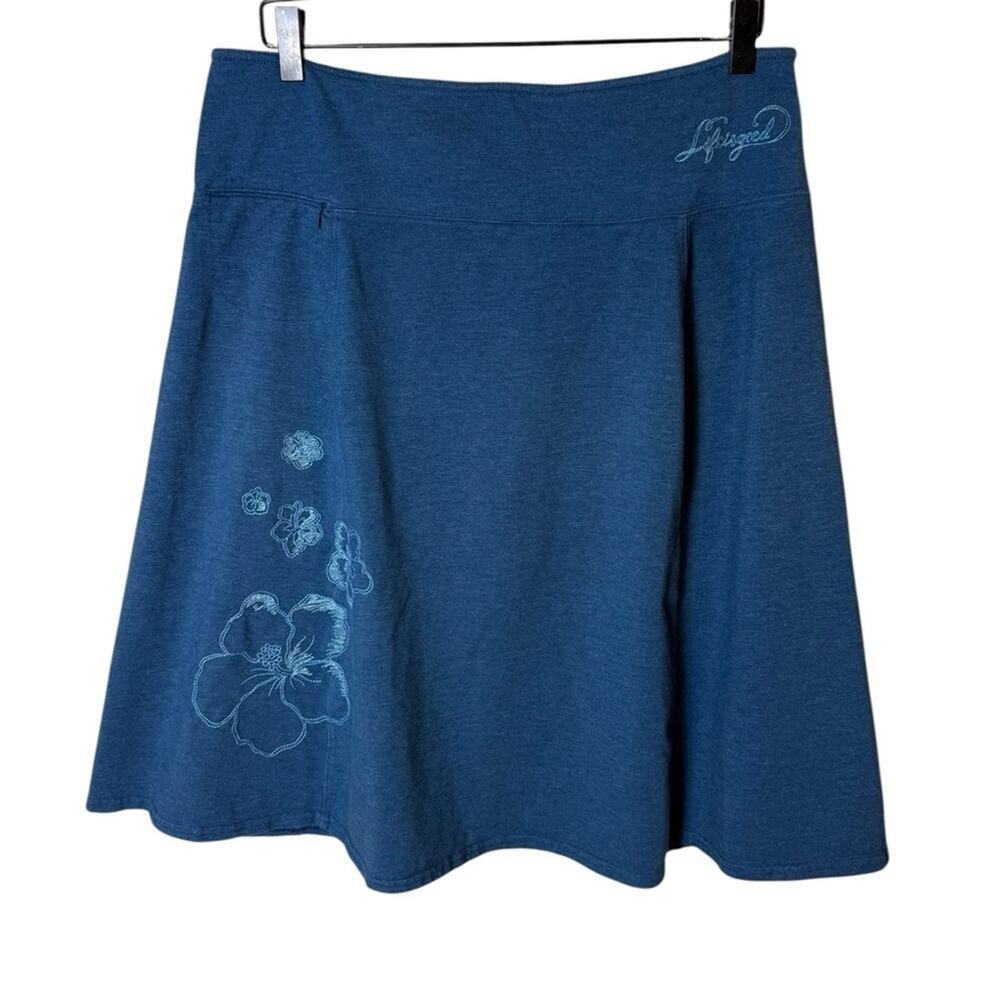 Life is Good Women’s Sz Large Blue Cotton Skirt Flower Embroidery